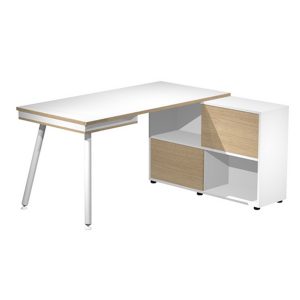 Workstation Midi - gambe in metallo - 130 x 120 x H 81,5 cm - bianco / rovere - Artexport