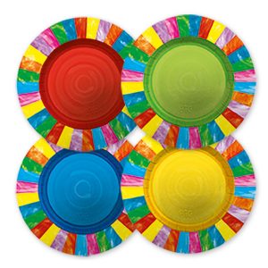 Piatti - carta - D 25 cm - fantasia multicolor arcobaleno - Big Party - conf. 8 pezzi