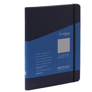 Taccuino EcoQua Plus - con elastico - spiralato - A5 - 70 fogli - righe - blu scuro - Fabriano