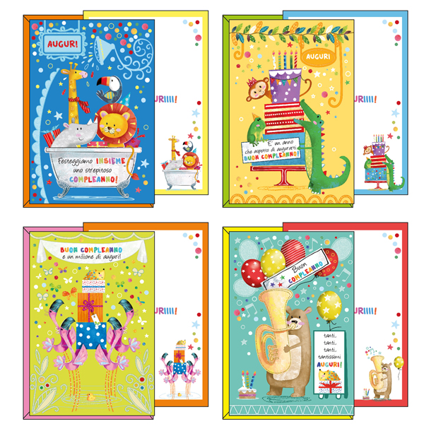 Biglietto auguri Buon Compleanno - tema bambini - 4 soggetti assortiti -  Kartos - Tecnoffice