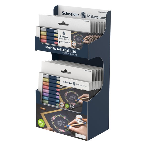 Astuccio roller metallic Paint-it 050 - colori assortiti - Schneider - expo 8 astucci (4 colori cad.) + 6 astucci (8 colori cad)