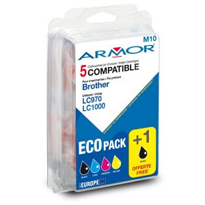 Armor - Cartuccia ink Compatibile  per Brother - C/M/Y/2K - LC970/1000BK x 2 LC970/1000C LC970/1000M LC970/1000Y - Conf. 5 cartucce
