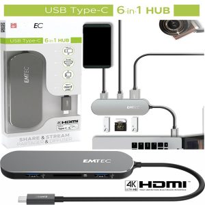 Emtec - Hub 6-in-1 Multimedia Type-C T650C - ECHUBT650C