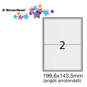 Etichette adesive - in carta - angoli arrotondati - permanenti - 199,6 x 143,5 mm - 2 et/fg - 100 fogli - bianco - Starline