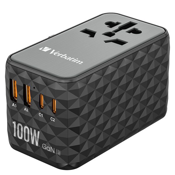 Adattatore da viaggio UTA-06 2x USB-C PD 100W  QC 4+ / 2x USB-A QC 3.0 - Verbatim - 32121