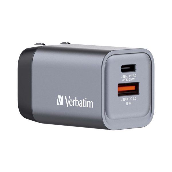 Adattatore da viaggio GNC-35 - 1x USB-C PD 35W, 1x USB-A QC 3.0 35W - Verbatim - 32200